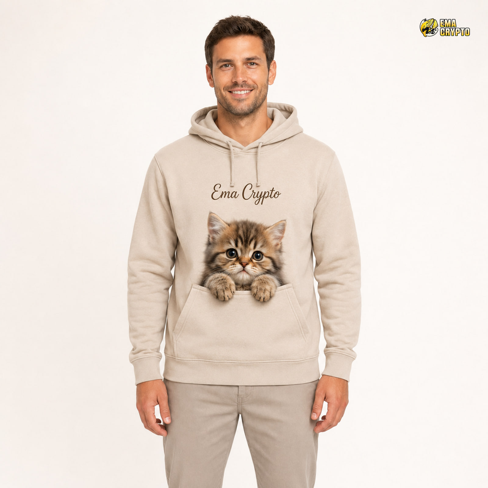 Playful Kitten Pocket Peek Hoodie Hoodie — Adult Male Front Hero