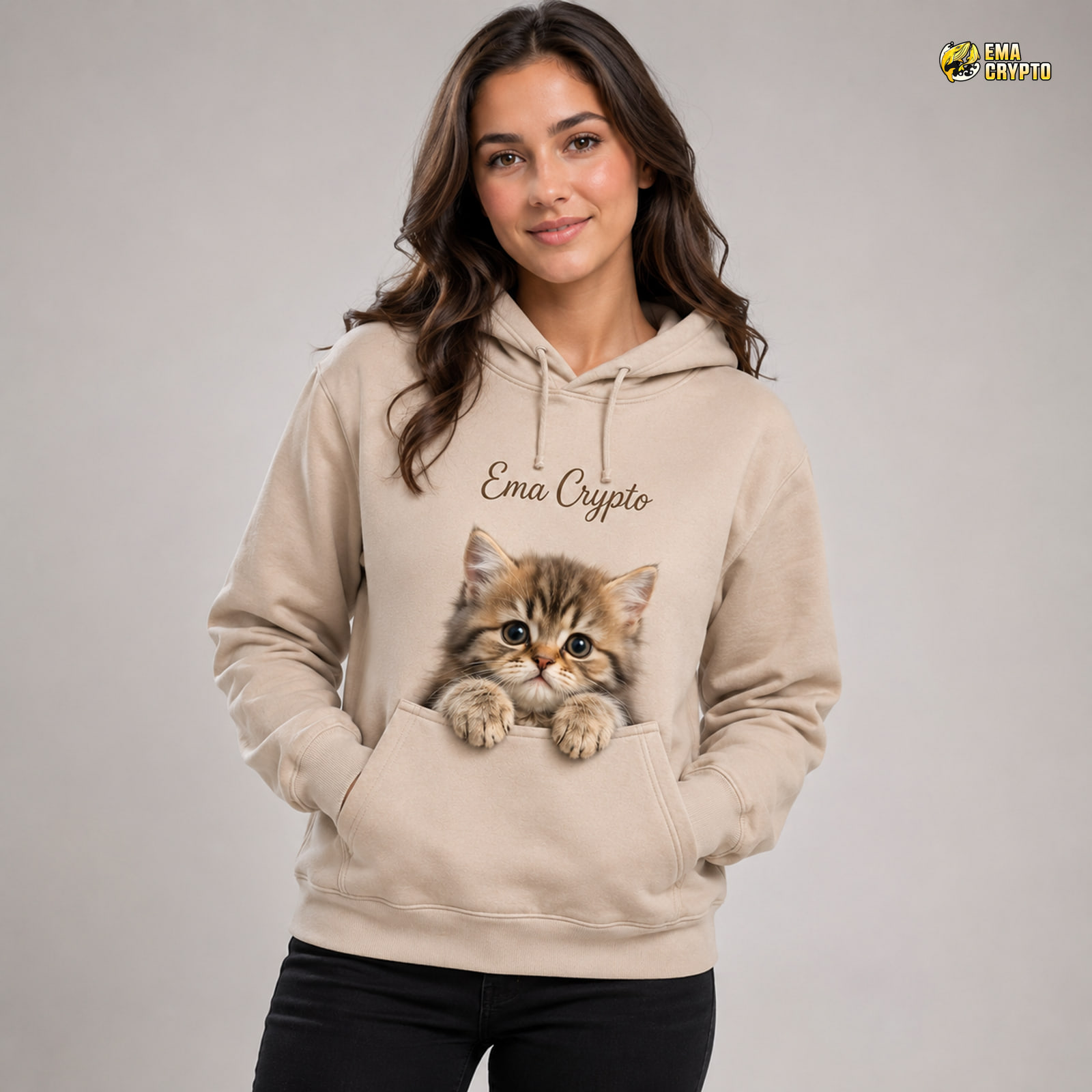 Playful Kitten Pocket Peek Hoodie Hoodie — Construction & Print Detail