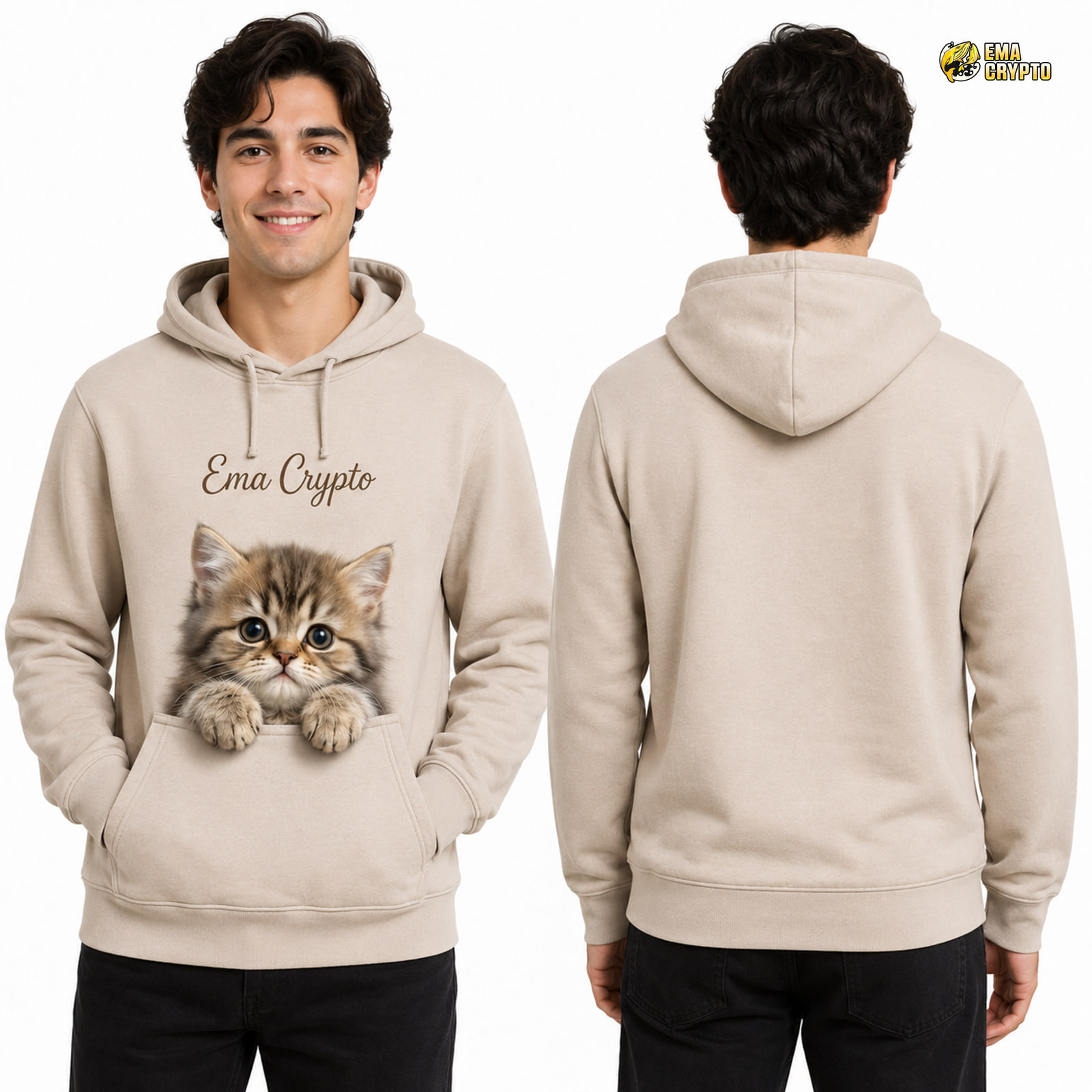 Playful Kitten Pocket Peek Hoodie Hoodie — Front & Back Product Pair