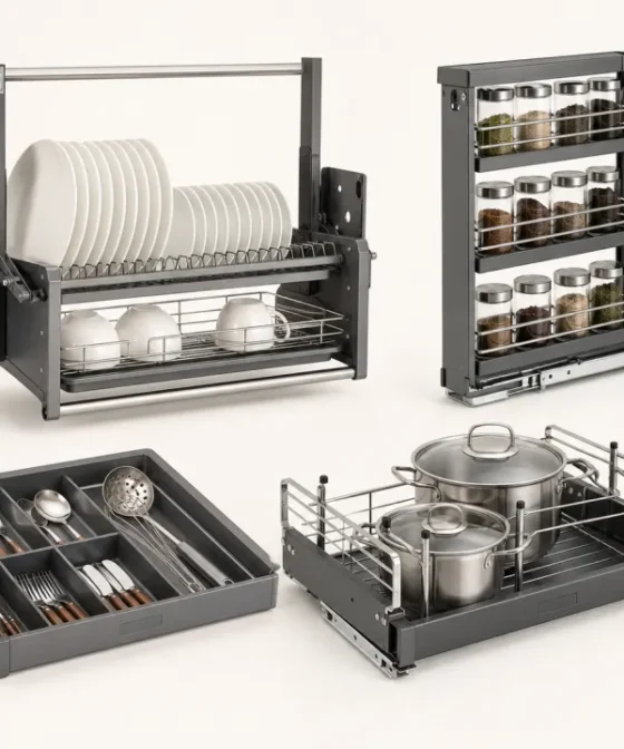 Giá bát nâng hạ bằng inox trong tủ bếp
