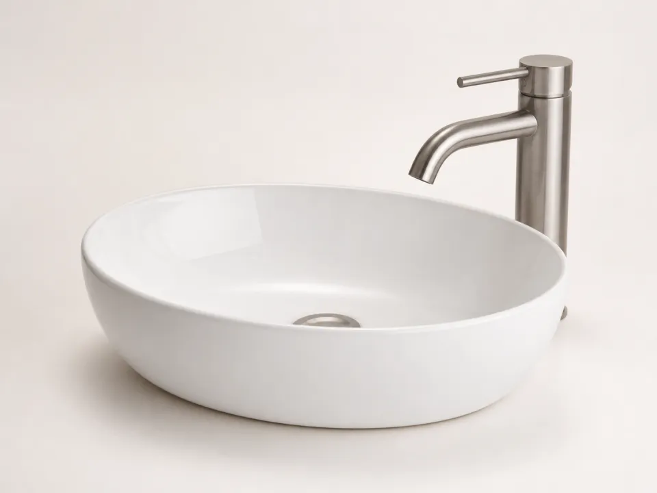 Lavabo đặt bàn và vòi nước hiện đại